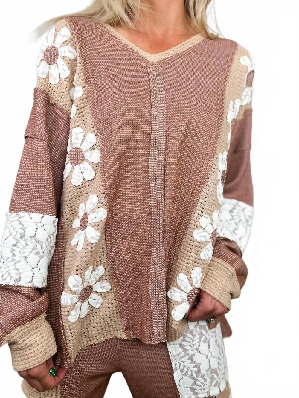 NEW DAVI & DANI make them notice knit long sleeve top in mocha brown